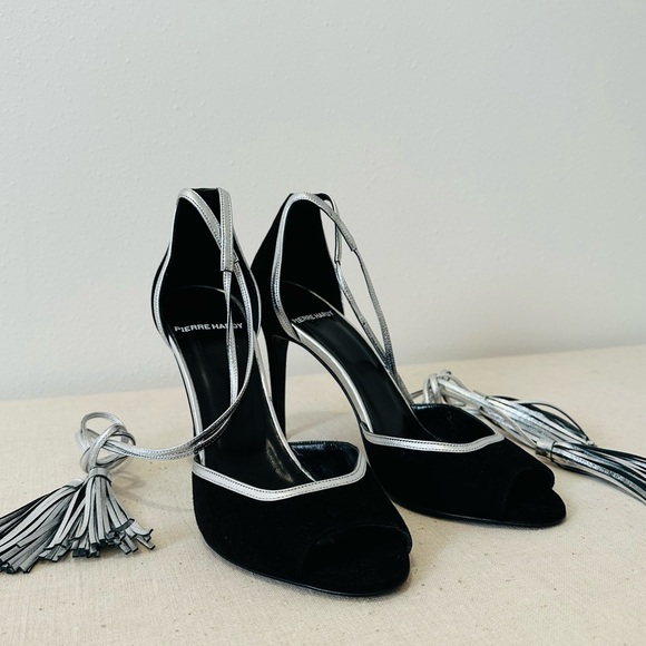 New Pierre Hardy leather suede black silver tassel sandals - Picture 8 of 12